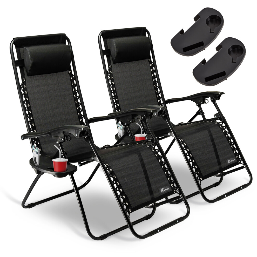 (Black, No) SUNMER Set of 2 Recliner Chairs with Cup Holder