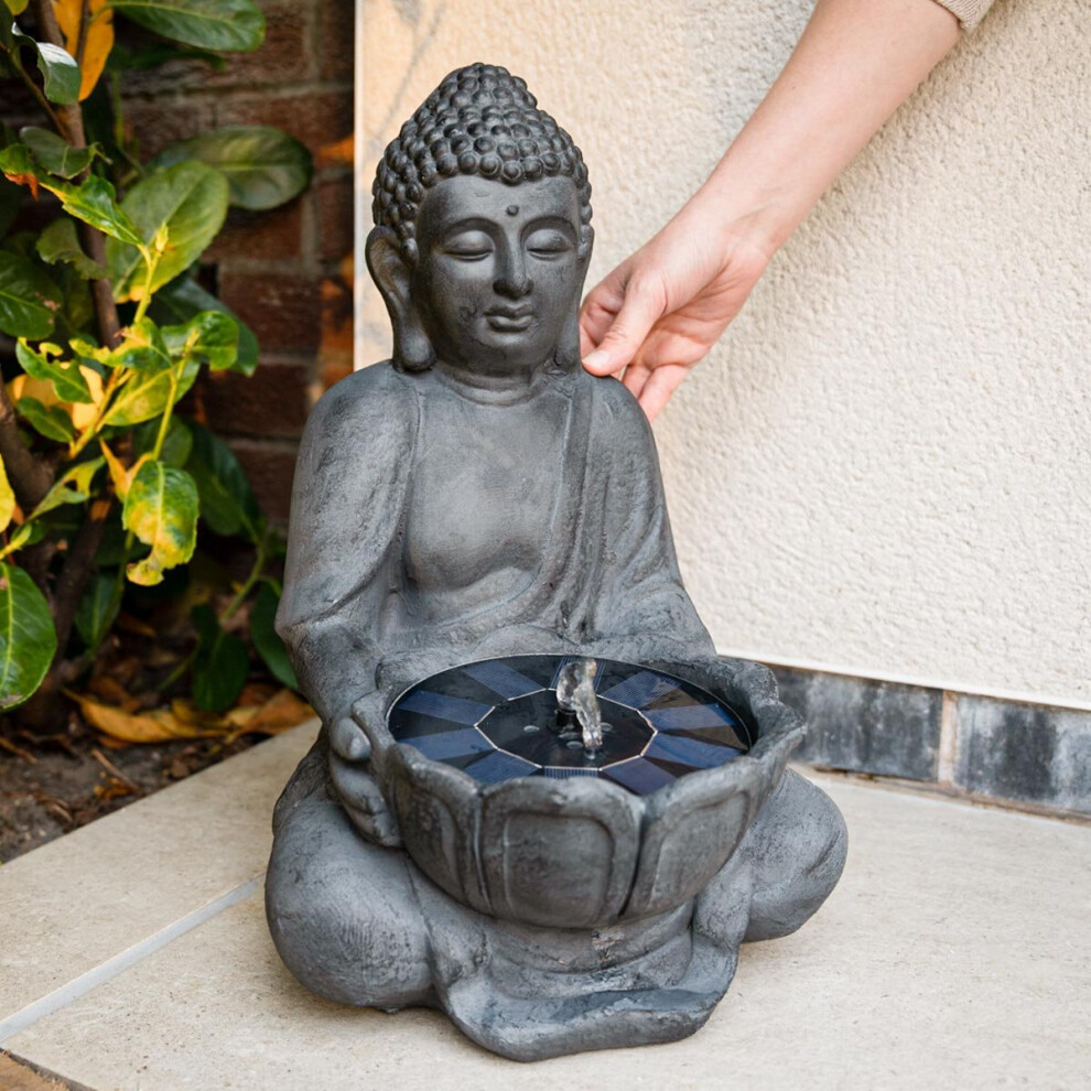 45cm Solar Power Novelty Zen Buddha LED Light Up Water Feature Fountain | Outdoor Garden Decoration