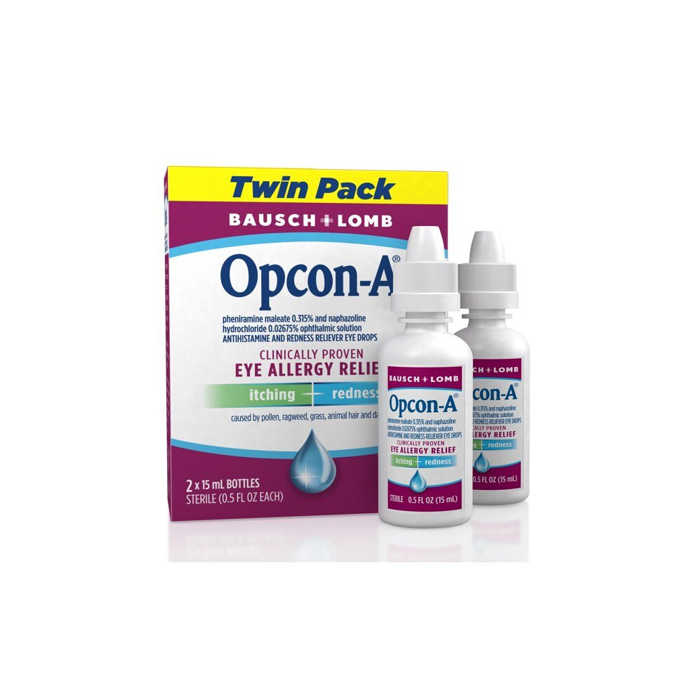 Opcon-A Eye Allergy Relief DropsâAntihistamine and Redness Reliever Eye Dropsâfrom Bausch + Lomb â 0.5 FL OZ (15 mL) Twin Pack (Pack of 2)