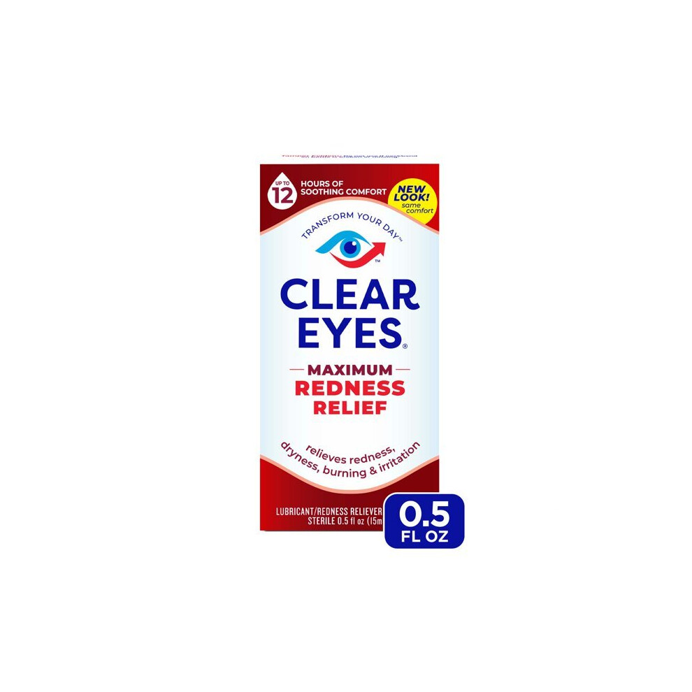 Clear Eyes Maximum Redness Eye Relief Lubricant Eye Drops, 0.5 Fl Oz