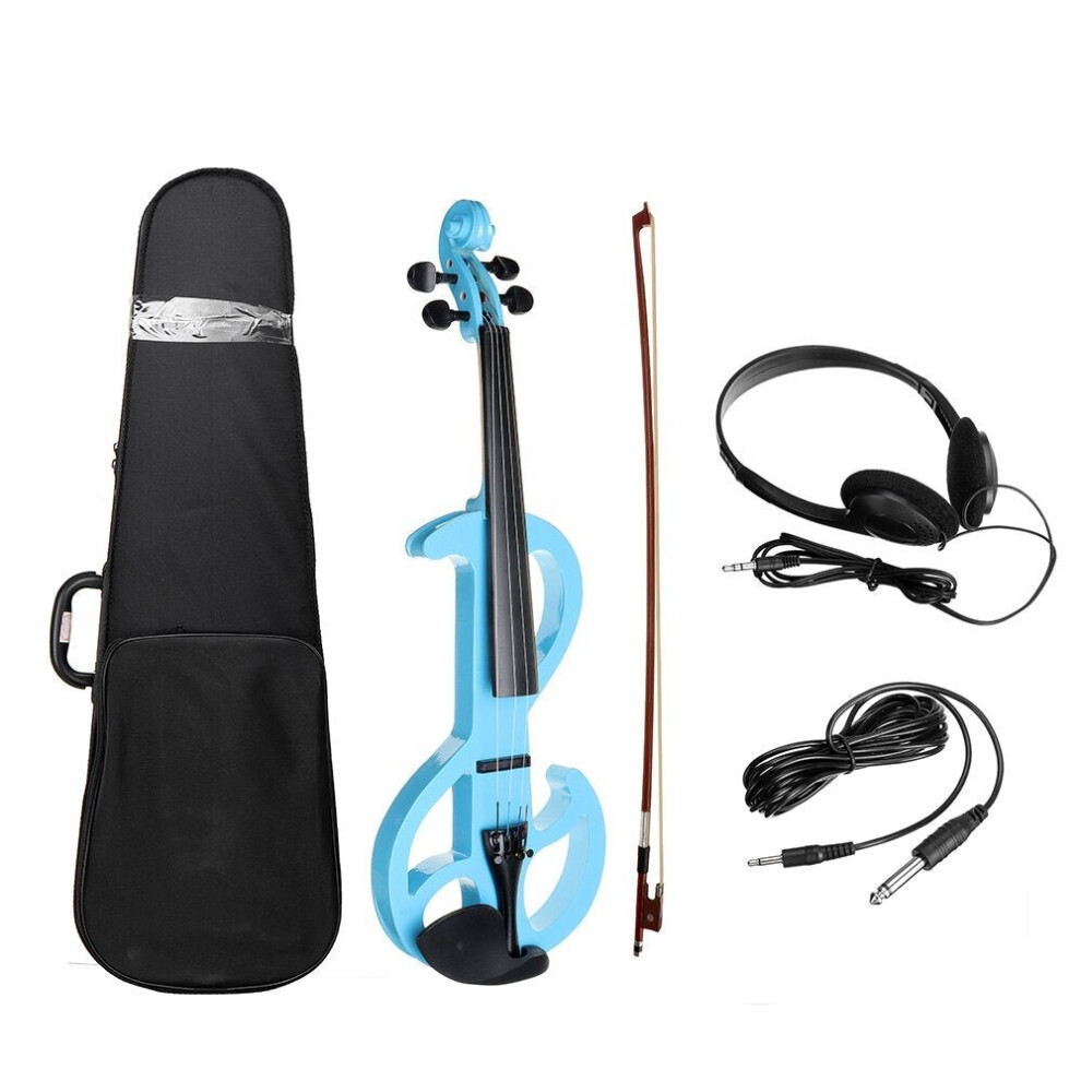 (Blue) Full Size 4/4 Violin Electric Violin Fiddle Maple Body Fingerboard Pegs Chin Rest with Bow Case