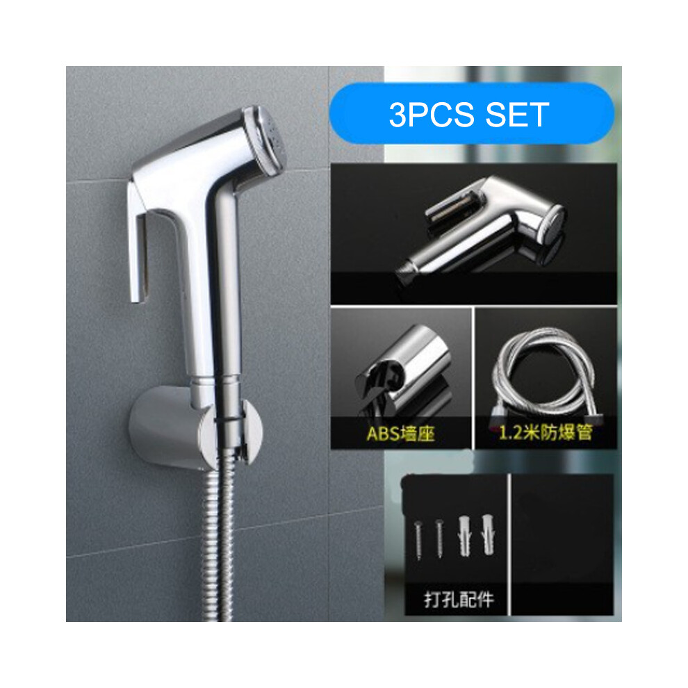 (Spray Gun+1.2m Tube+Base) Chrome Bidet Shattaf Douche Spray Tap Hygienic Toilet  Shower Head Hose