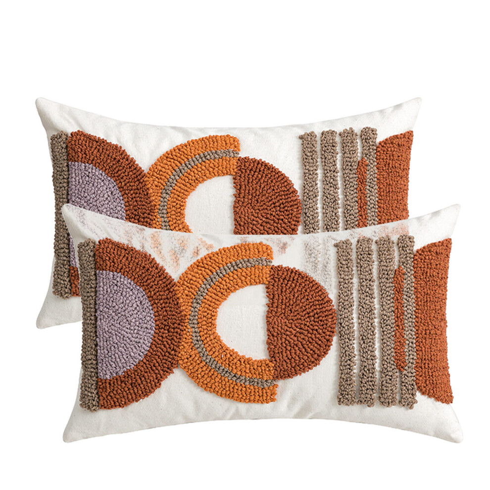 (30x50cm) Boho Decorative Pillowcase, Set of 2, Orange & Coffee Bohemia Pillow Covers Woven Tufted Pillow Sham for Couch Sofa Bedroom Living Room