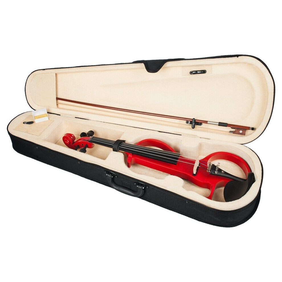 (Red) Full Size 4/4 Violin Electric Violin Fiddle Maple Body Fingerboard Pegs Chin Rest with Bow Case