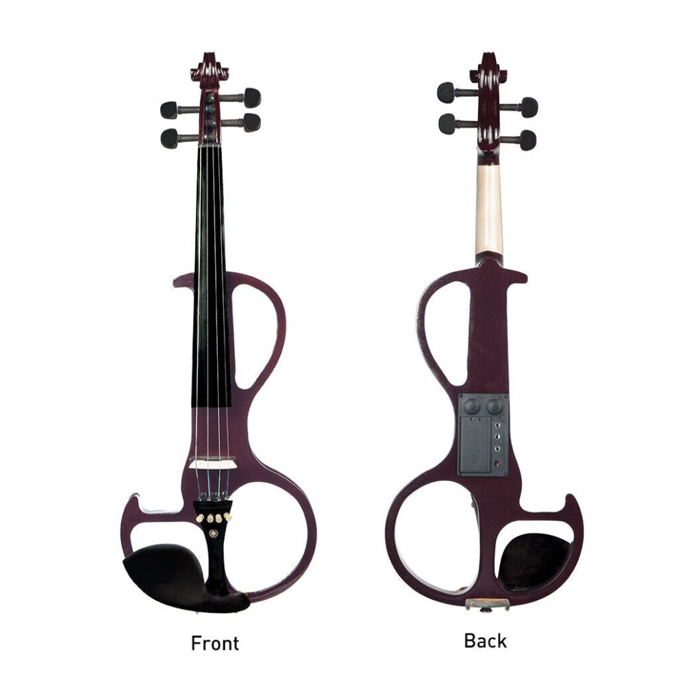 (Purple) Full Size 4/4 Violin Electric Violin Fiddle Maple Body Fingerboard Pegs Chin Rest with Bow Case