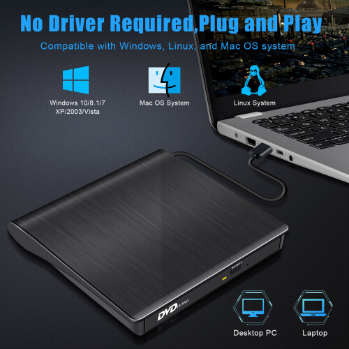 External CD DVD Drive for Laptop, USB 3.0 CD/DVD Player Burner Reader Writer Adapter, for Laptop Desktop PC Windows 11/10/8/7 MacBook Mac Linux OS 2