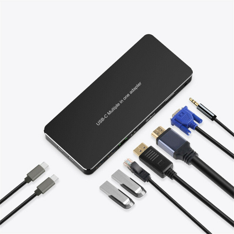 Usb-C Hub Docking Station Adapter With Usb-C Pd Power Delivery Usb-C U Disk Usb3.0*2 4K Hdmi Vga Display Gigabit Ethernet 3.5Mm Audio Port 3654657811631