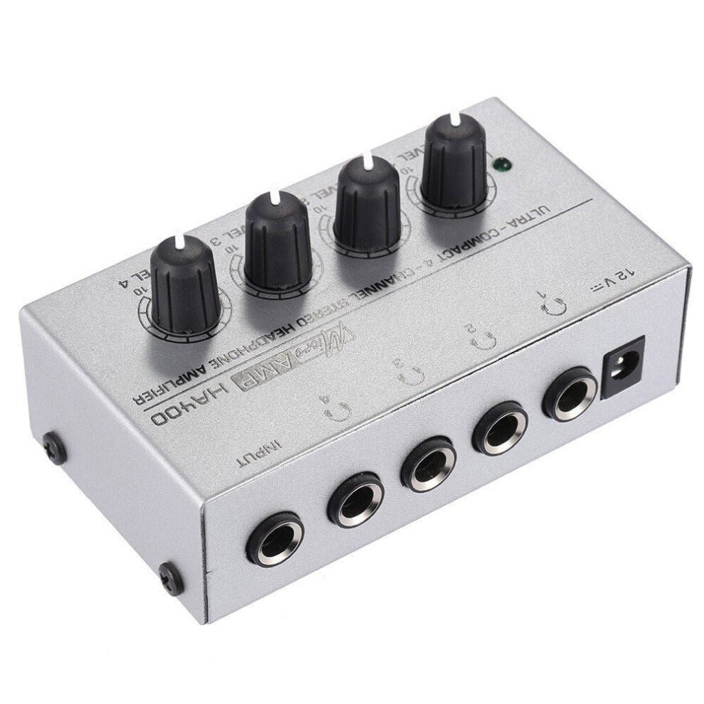 (Sliver, UK) Ultra-compact 4 Channels Mini Audio Stereo Headphone Amplifier with Power Adapter