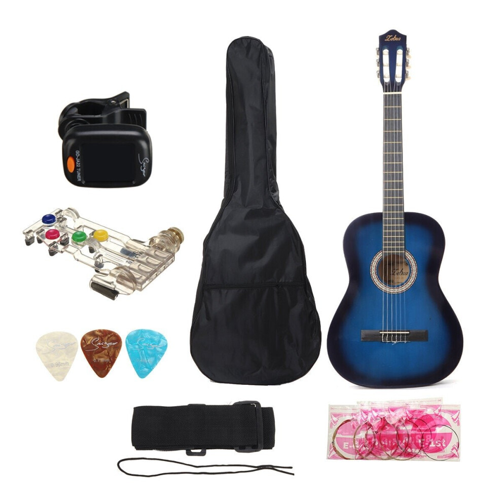 (Black) 39 Inch Classical Guitar Kit for Beginner with Bag,Strap,Pick and Guitar Beginner Teaching Aid