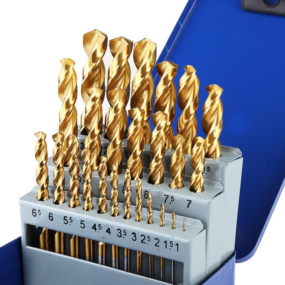 25Pcs Titanium Coated M42 Twist Drill Bit 8% High Cobalt HSS Set Industrial Grade 1-13mm for Stainless Steel Metal Wood