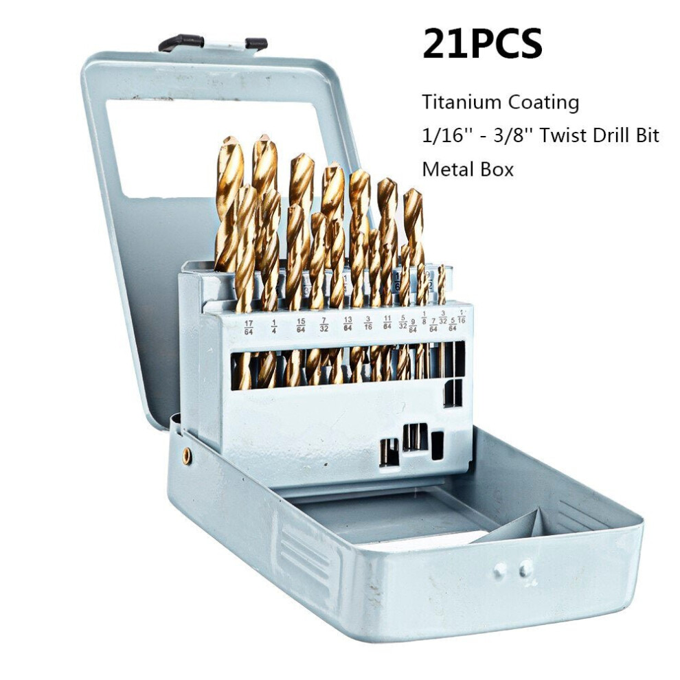 () 21/29/115 Pcs Titanium Coating Quick Change Twist Drill Set Individual HSS Drill Bits 1/16"-1/2" #60-#1 A-Z Round Shank Drill Set