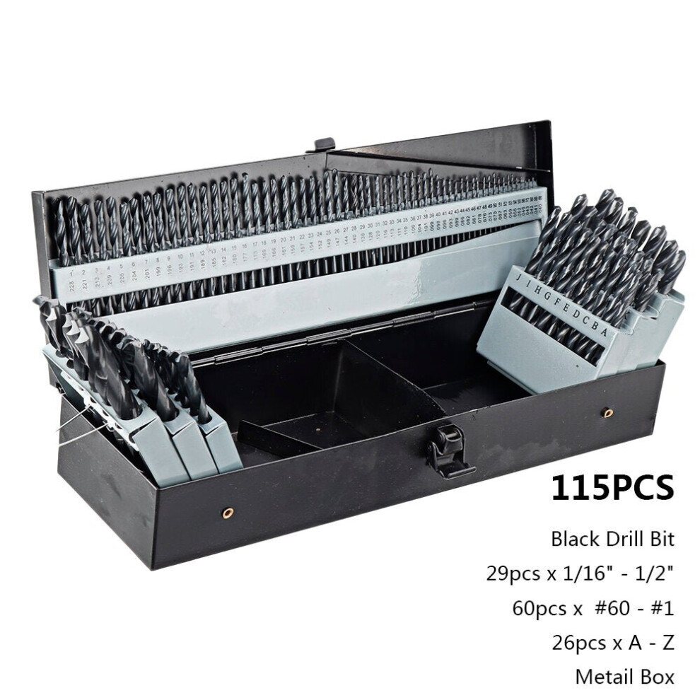 () 21/29/115 Pcs Titanium Coating Quick Change Twist Drill Set Individual HSS Drill Bits 1/16"-1/2" #60-#1 A-Z Round Shank Drill Set