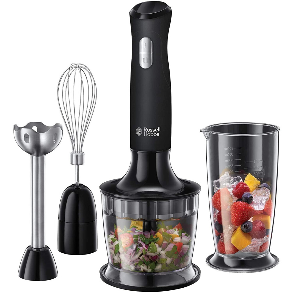 Russell Hobbs 24702 Desire 3 in 1 Hand Blender with Electric Whisk and Vegetable Chopper Attachments, Matte Black - UK Stock