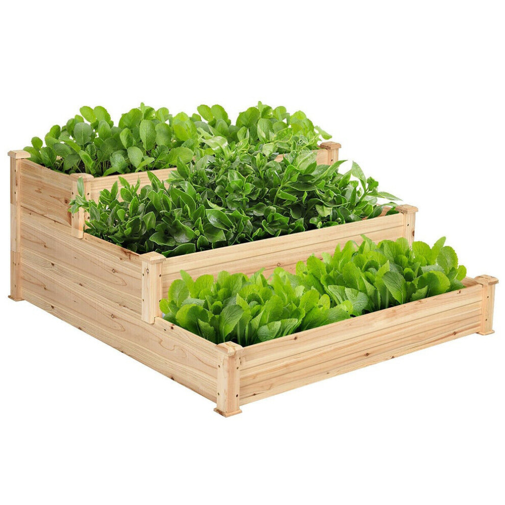 3 Tier Wood Raised Bed Vegetable Flower Plant Garden Planter Box