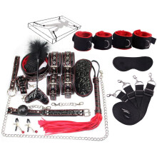 Luxurioses Pluschgurt-Set fur Schlafzimmerubungen, inkl. Augenmaske und Flusenstab (rot)
