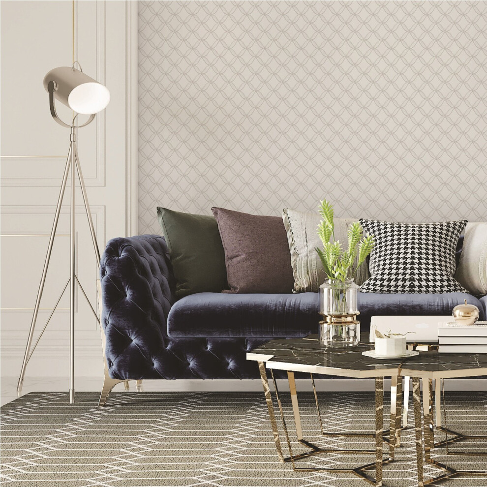 (9113 Silver Grey) Debona Fabric Touch Wallpaper Geometric Diamond