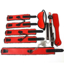 6pcs Sexy Set With Leather Handcuffs, Belts, Spank Paddle and Other Binding Toys