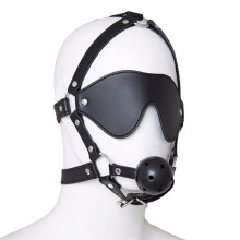 Black BDSM Blindfold and Gag Face Harness