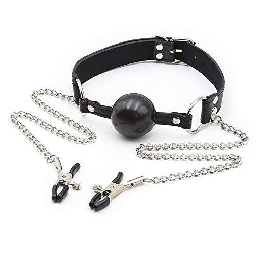 Harness Leather Mouth Plug with Lips Halloween Costume Props