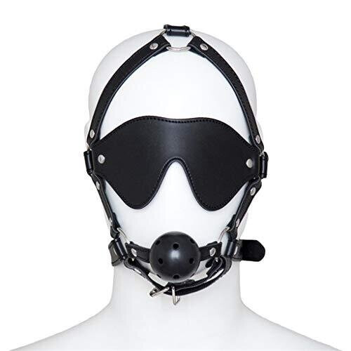 Black BDSM Blindfold and Gag Face Harness 1