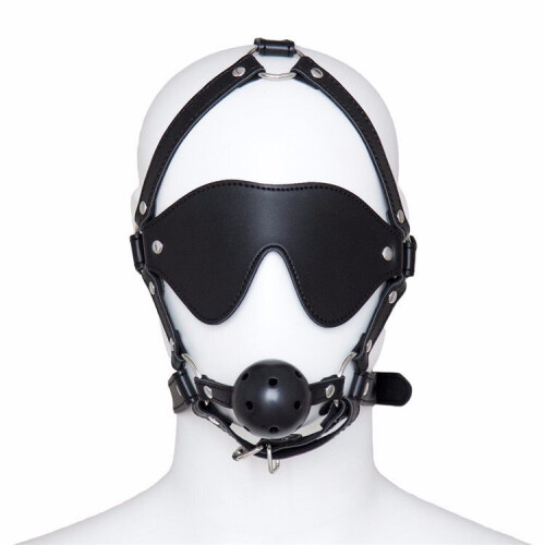 Black BDSM Blindfold and Gag Face Harness 2