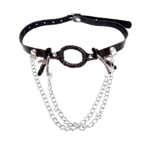 Open Mouth Gag with Nipple Clamps