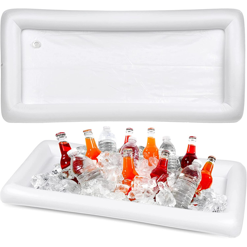 2 Inflatable Pool Floating Table Serving Beverage Tray Bar with Drain Plug - 130x65x13cm