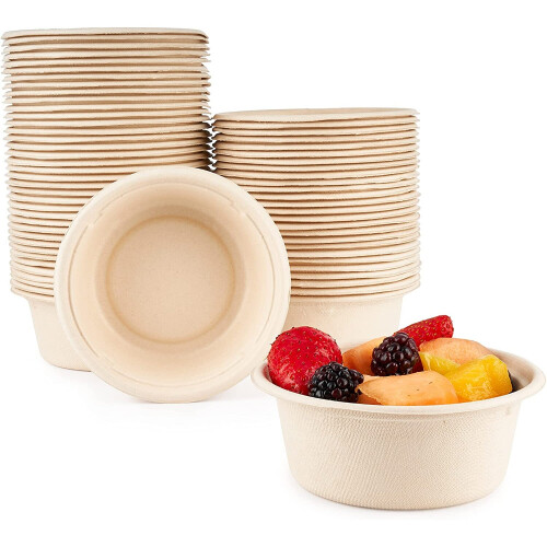 100 Eco-friendly Sugarcane Paper Bowls - Biodegradable Compostable (350ml)