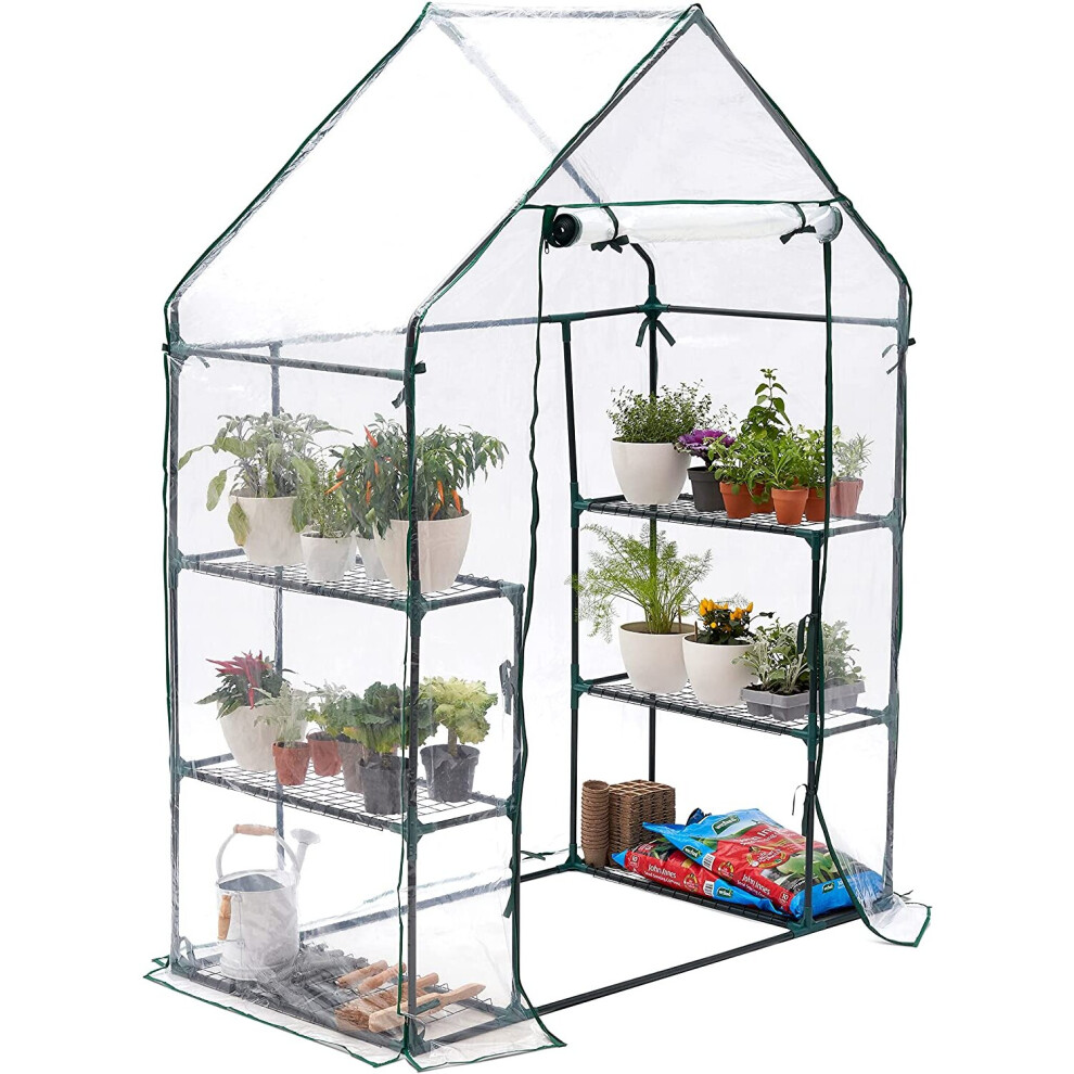 Walk In Greenhouse with Reinforced PE Cover, Compact Steel Frame, 6 Shelves All Season Portable Green House for Plants, H195cm x W143cm x D73cm