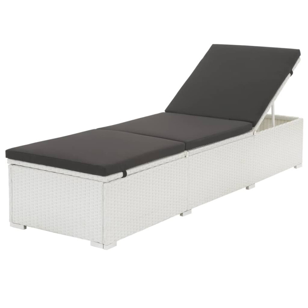 Vidaxl Sun Lounger With Black Cushion Poly Rattan White Patio Lounge Sunbed White,Black