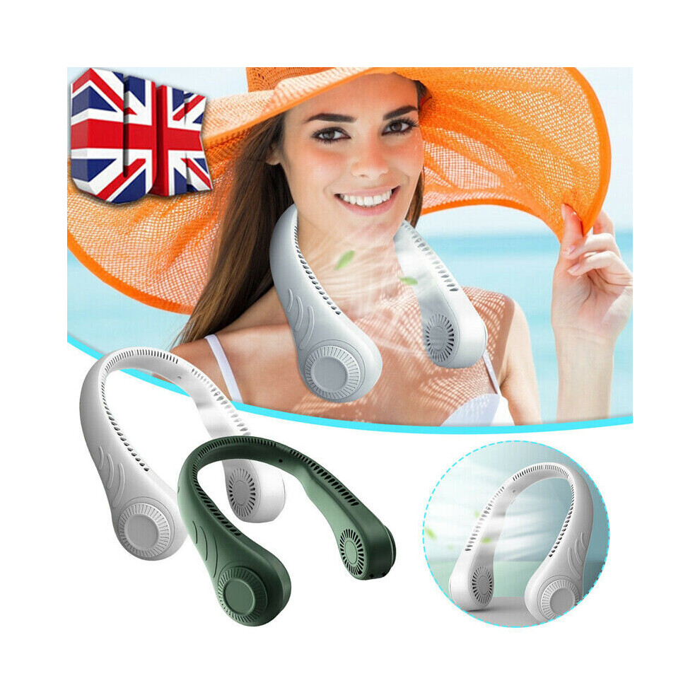 (Green) Portable Bladeless Cooling Fan Neck Fan Handsfree