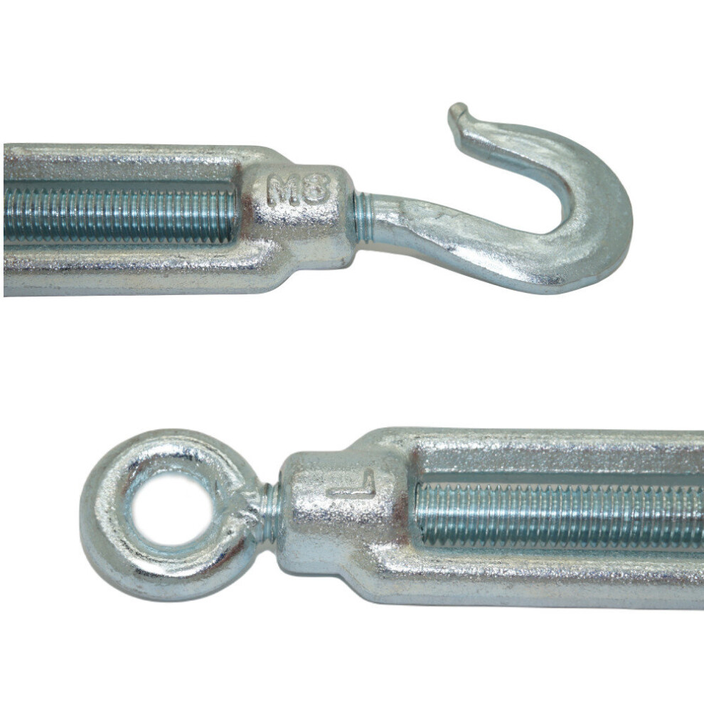 (6) Turnbuckle Zinc Plated Steel M8 Hook To Eye Rope Wire Tensioner Strainer 3301414132682