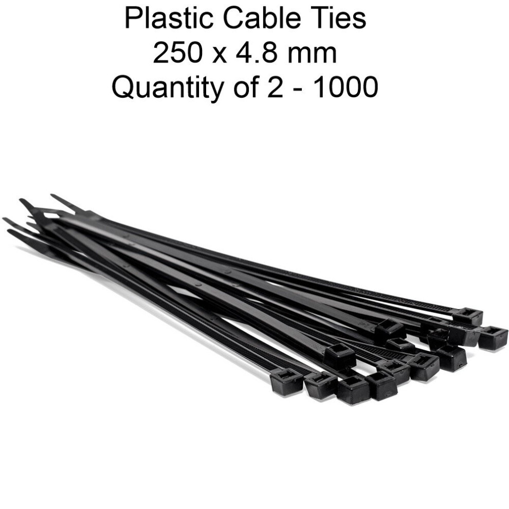 (500) Cable Ties 250Mm Length Nylon Plastic Zip Fastener Heavy Duty Black 1 To 1000 3301414132774
