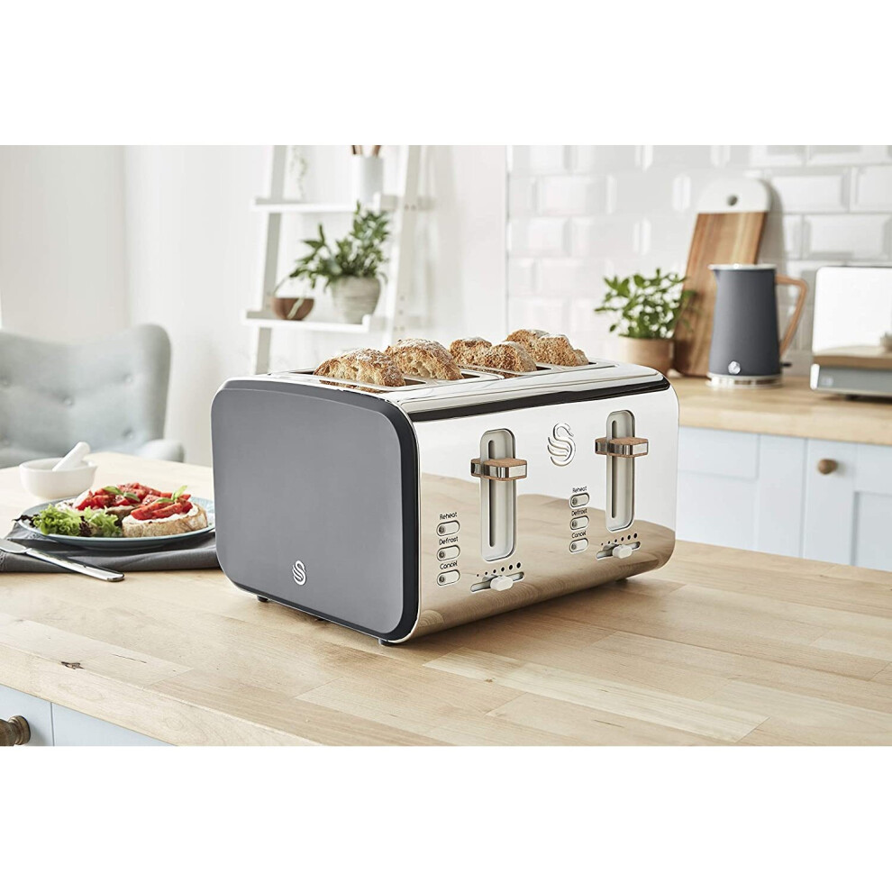 (Grey) Swan ST14620WHTN, 4 Slice Nordic Toaster, Soft Touch Housing and Matt Finish