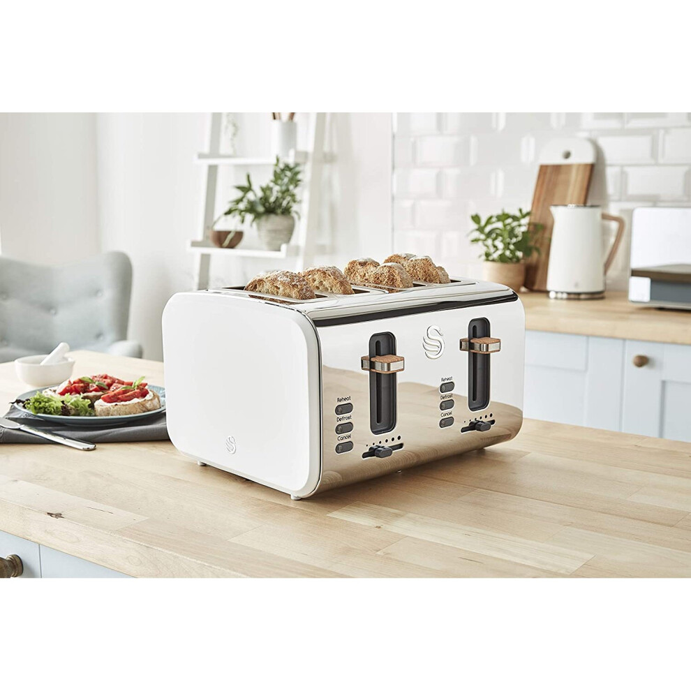 (White) Swan ST14620WHTN, 4 Slice Nordic Toaster, Soft Touch Housing and Matt Finish