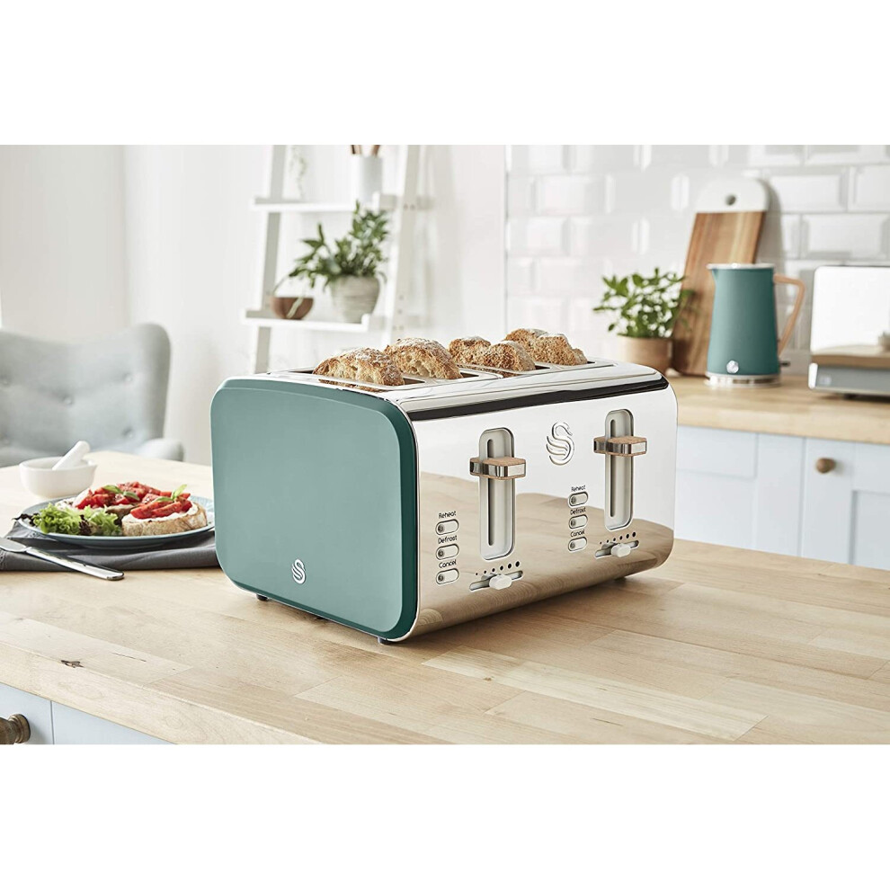 (Green) Swan ST14620WHTN, 4 Slice Nordic Toaster, Soft Touch Housing and Matt Finish