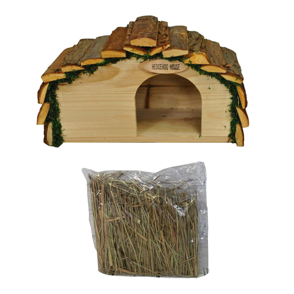 Selections Wooden Hedgehog House Hogitat With Bark Roof And Nesting Straw - Untreated 34Cm X 19Cm X 17Cm Shelter