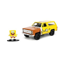 Jada JA31798 1:32 HWR-1980 Chevy K5 Blazer with Spongebob Figure Sponge Bob Collectible Miniature Car, Yellow, One Size