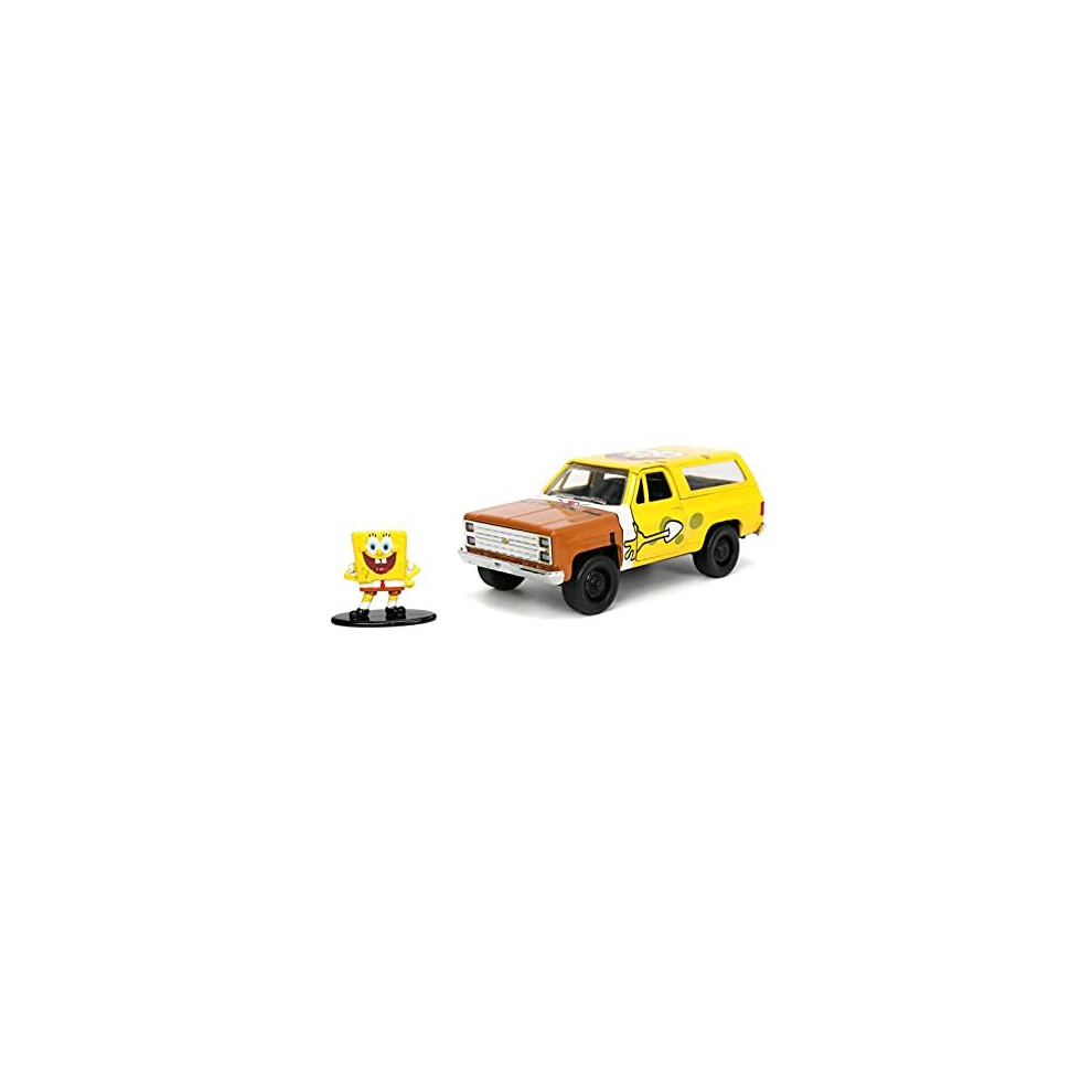 Jada JA31798 1:32 HWR-1980 Chevy K5 Blazer with Spongebob Figure Sponge Bob Collectible Miniature Car, Yellow, One Size