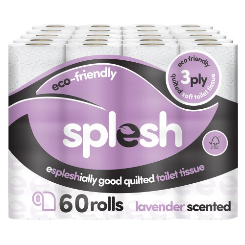 Cusheen Splesh Toilet Roll, Soft & Quilted Eco-Friendly Lavender, 60 Rolls
