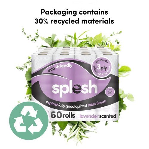 Cusheen Splesh Toilet Roll, Soft & Quilted Eco-Friendly Lavender, 60 Rolls 1