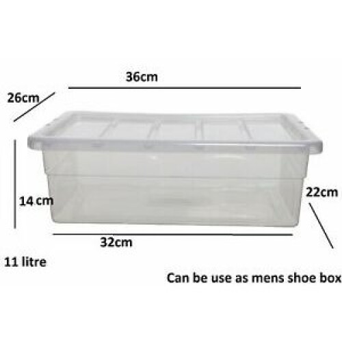 (11 (LITRE) 36 CM, 2 BOXES) Clear Plastic Space Saving Master Storage Boxes With Lid Stackable Stacking Unit