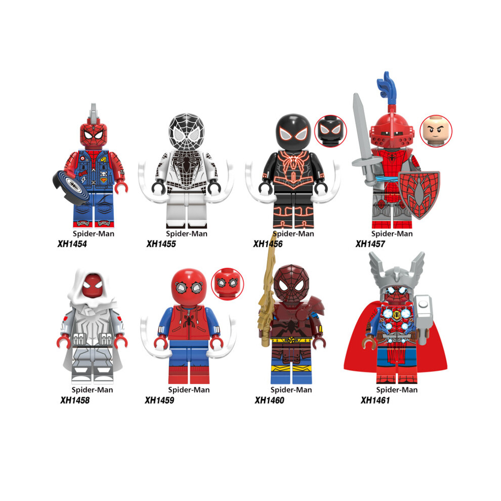 (8pcs) 8pcs Marvel Superhero Series Spider-Man Knight Minifigures Puzzle Blocks