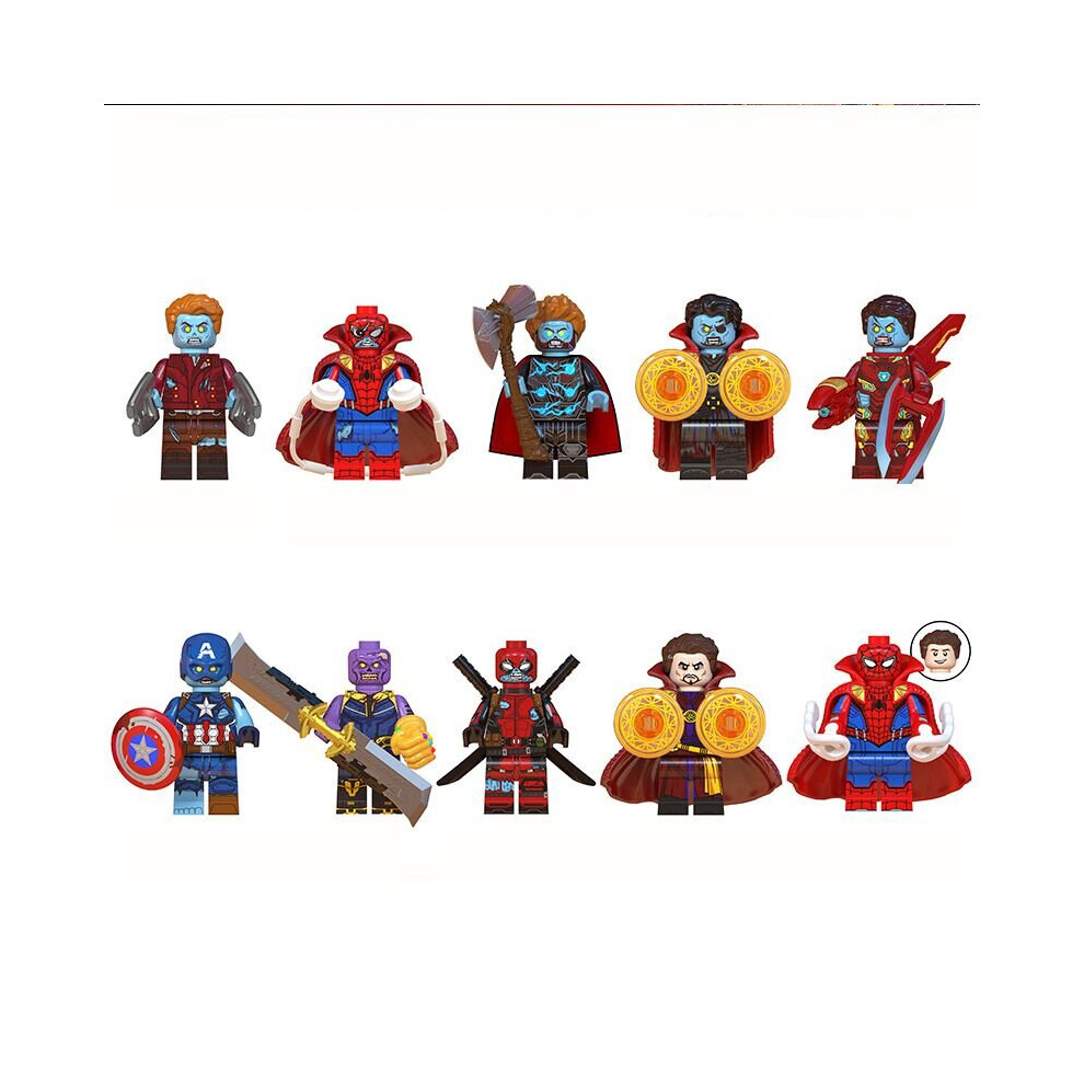 (10pcs) 8pcs Marvel Superhero Series Spider-Man Knight Minifigures Puzzle Blocks
