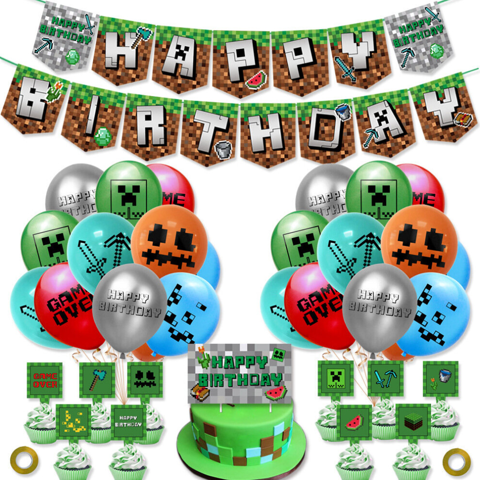 Minecraft birthday Party decorations Supplies- Including Happy Birthday Banner, Balloons