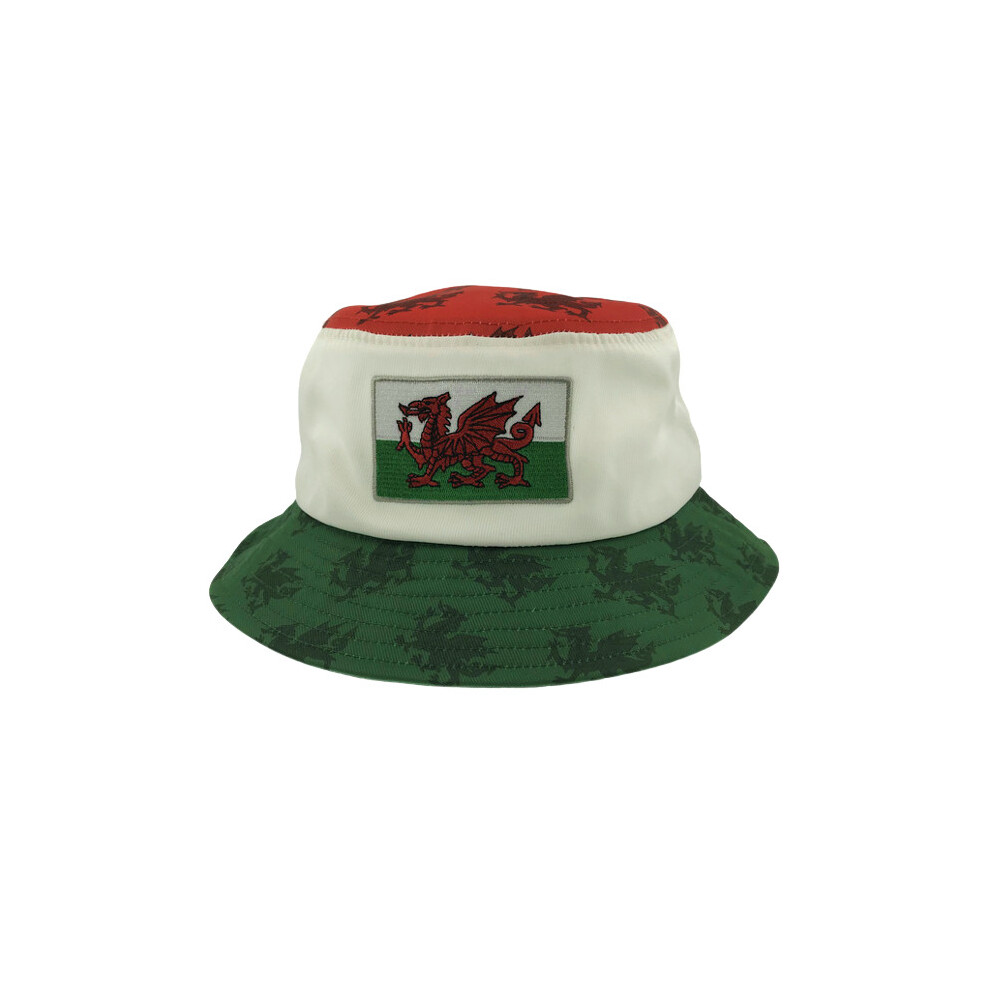 (WALES 02) Adults Wales Cymru Stripe Dragon Welsh Bucket Hats