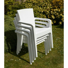 4 Patio Garden Plastic Chairs White Bistro Chair Rattan Style