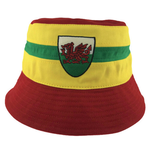 (Yellow Stripe ) Adults Wales Cymru Stripe Dragon Welsh Bucket Hats