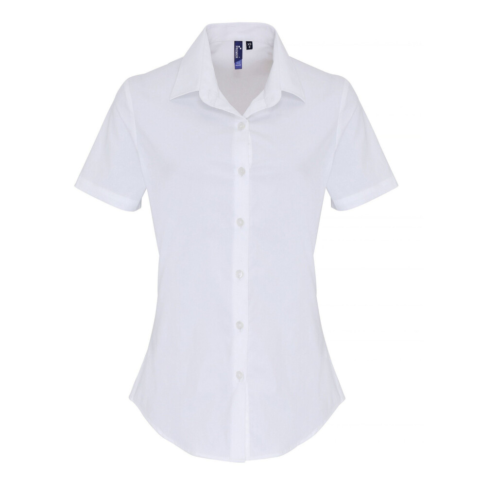 (S, White) Premier Womens/Ladies Stretch Fit Poplin Short Sleeve Blouse