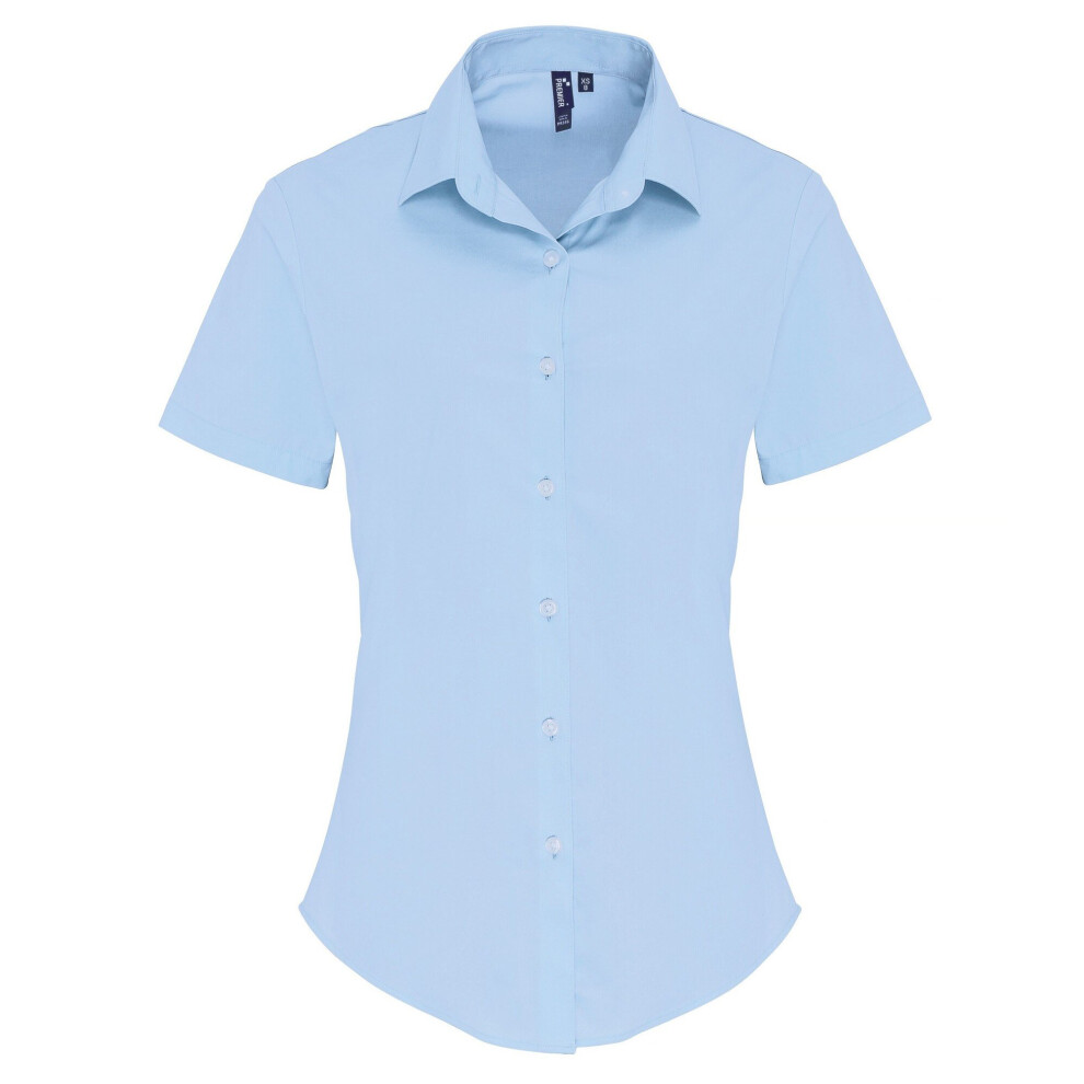 (3XL, Pale Blue) Premier Womens/Ladies Stretch Fit Poplin Short Sleeve Blouse